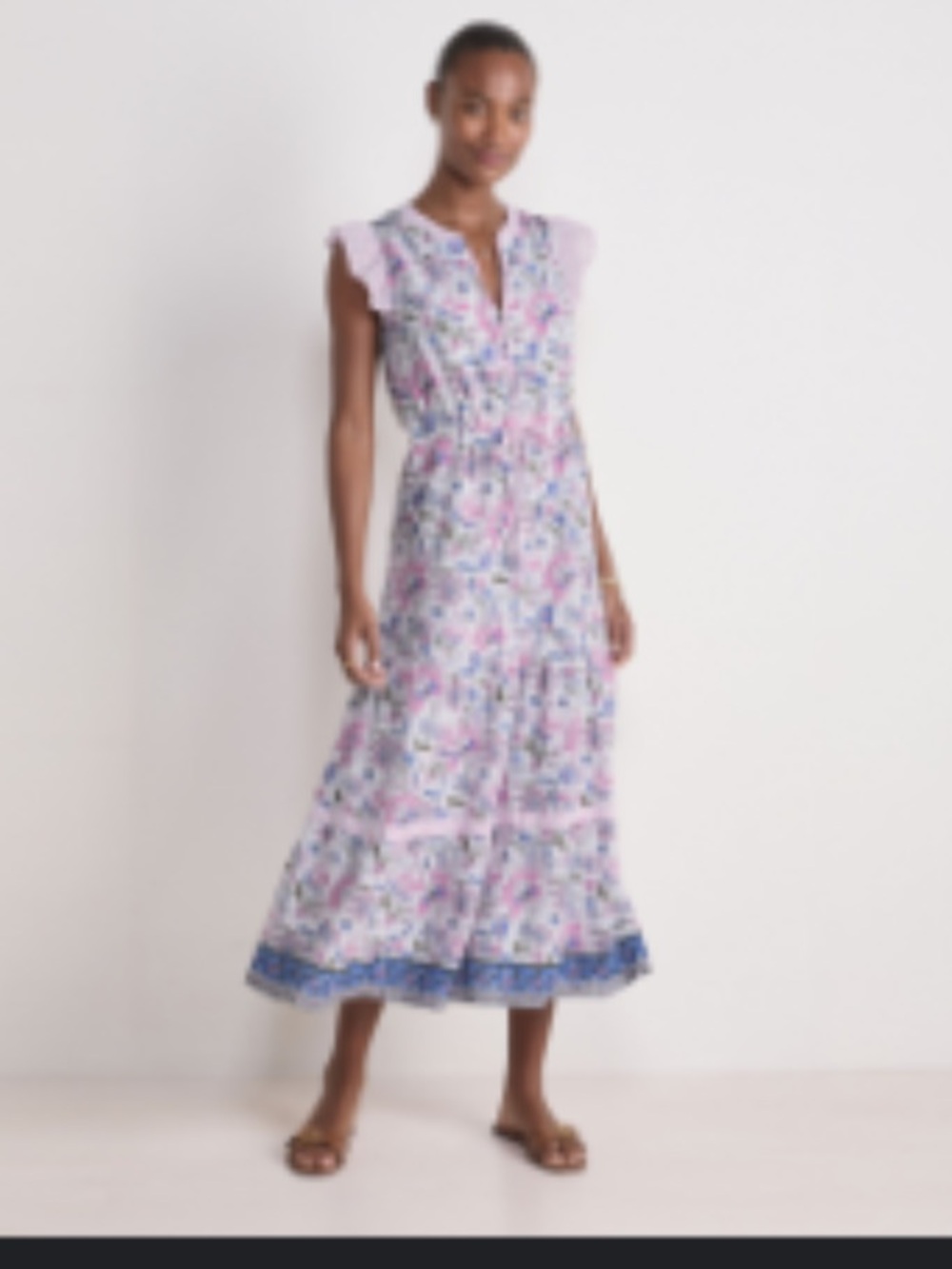 Vineyard Vines Abigail Floral Midi Dress - Lavender Multi, tie waist